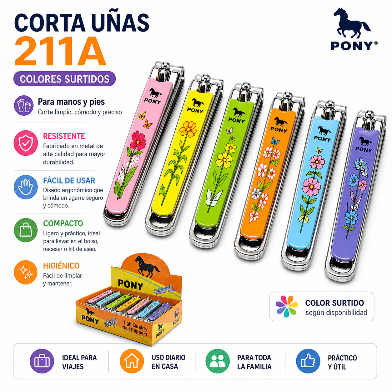 Cortauñas 211A de Colores – Corte Preciso para Manos y Pies