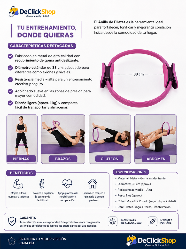 Anillo de Pilates para Tonificación, Resistencia y Ejercicio en Casa