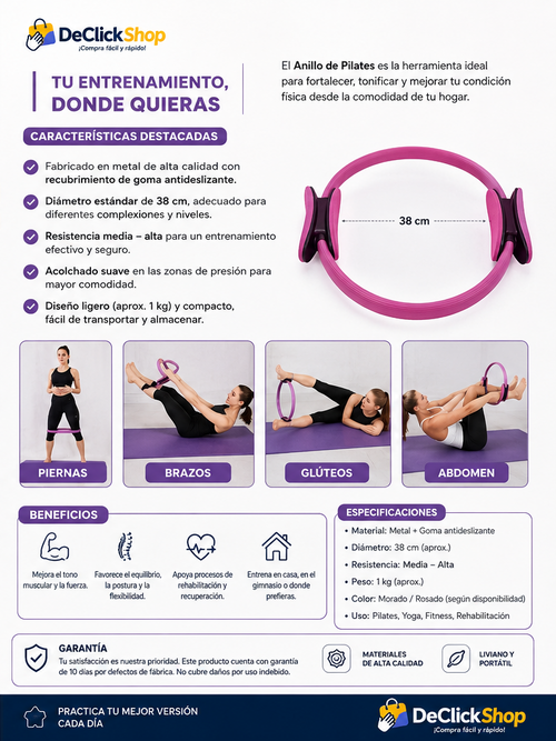 Anillo de Pilates para Tonificación, Resistencia y Ejercicio en Casa