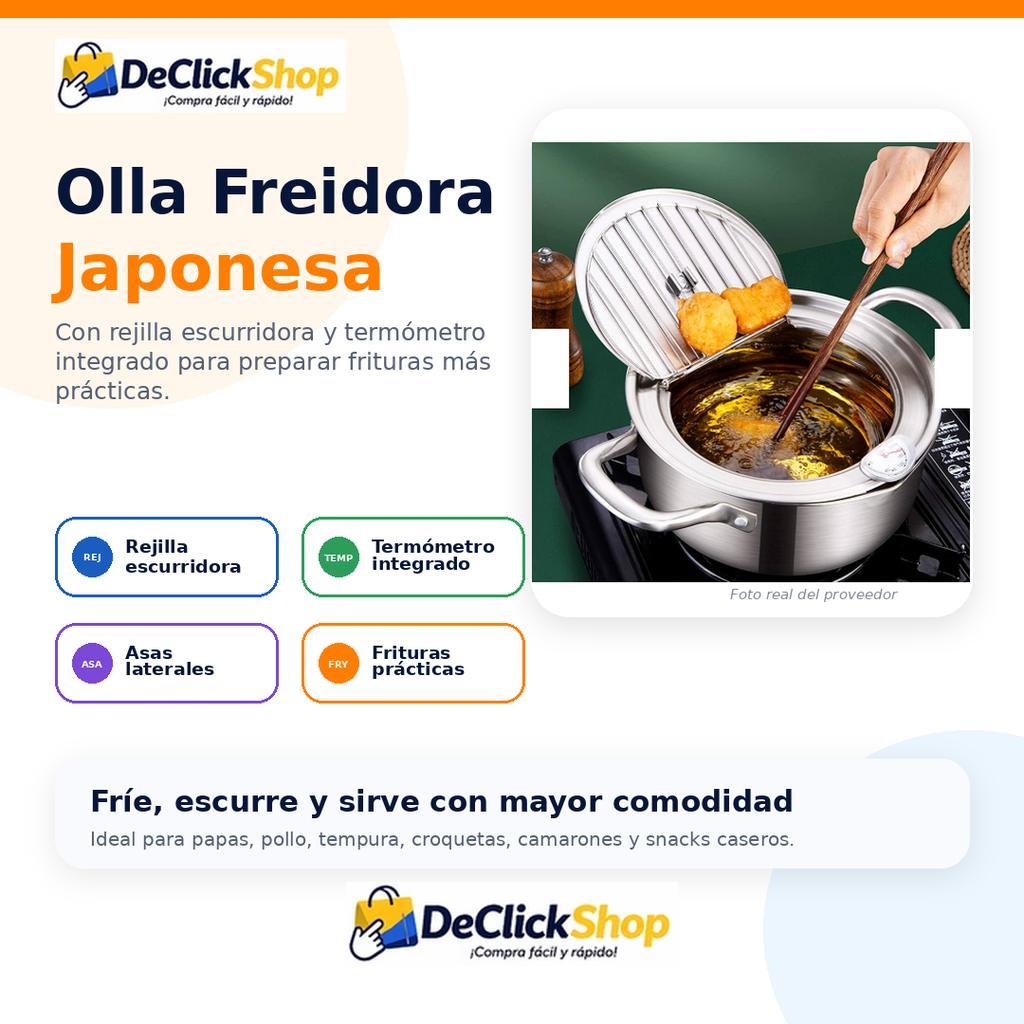 Olla Freidora Japonesa con Rejilla Escurridora y Termómetro Integrado