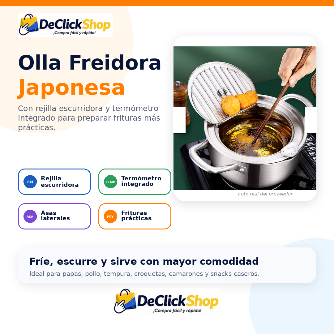 Olla Freidora Japonesa con Rejilla Escurridora y Termómetro Integrado