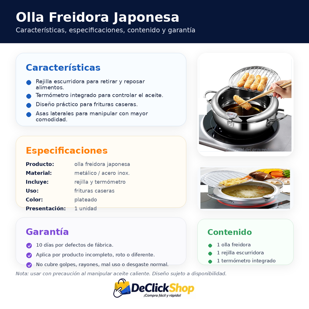 Olla Freidora Japonesa con Rejilla Escurridora y Termómetro Integrado