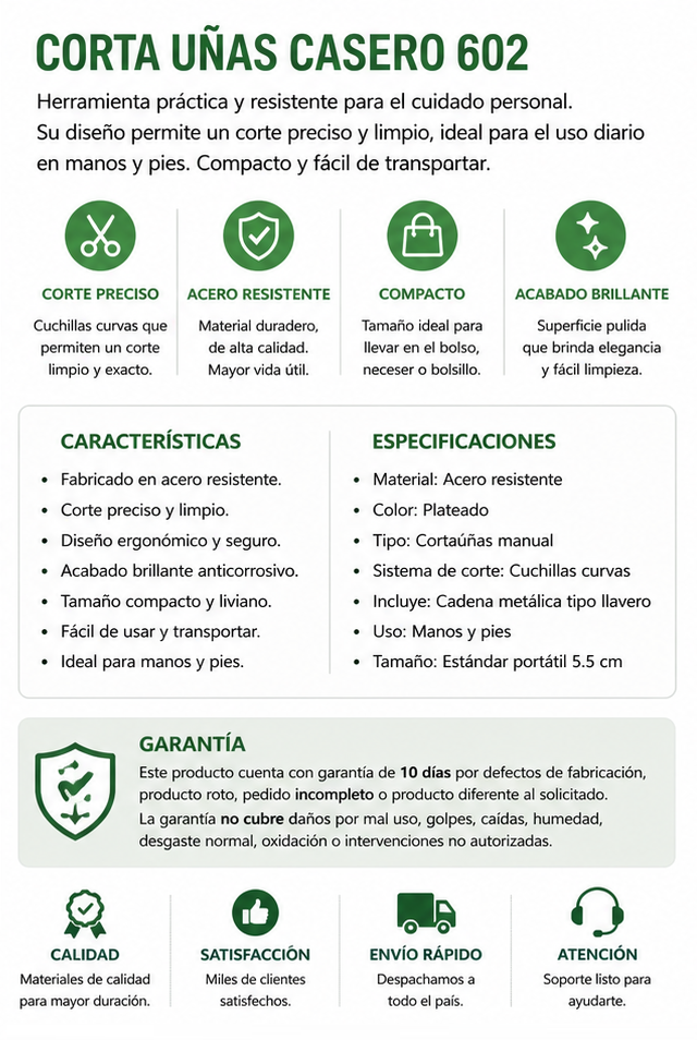Cortauñas Portátil 602 con Llavero – Corte Preciso para Cuidado Personal