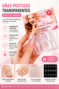 Uñas Postizas Transparentes x24 – Estilo Natural para Decorar y Pintar
