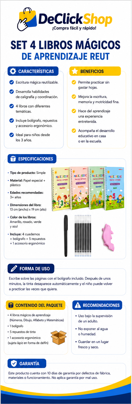 Set de 4 Cuadernos Reutilizables de Aprendizaje Infantil