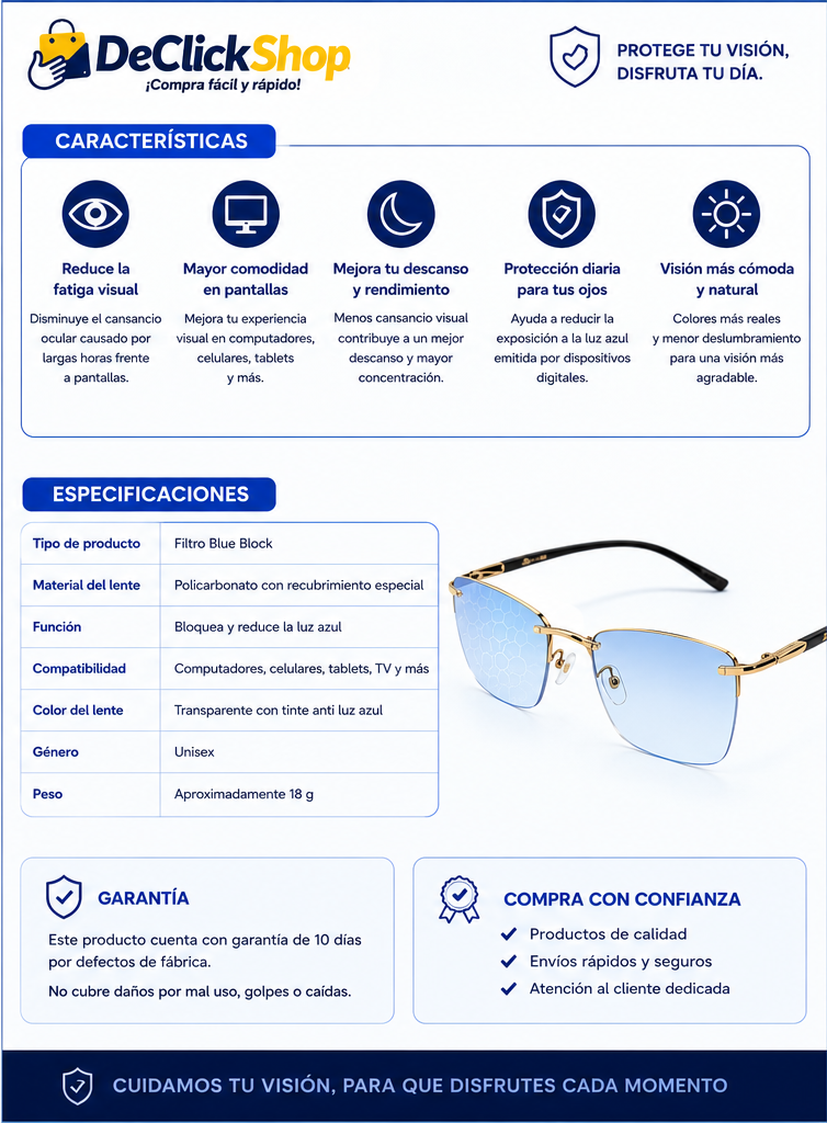 Gafas Blue Block con Filtro de Luz Azul para Pantallas