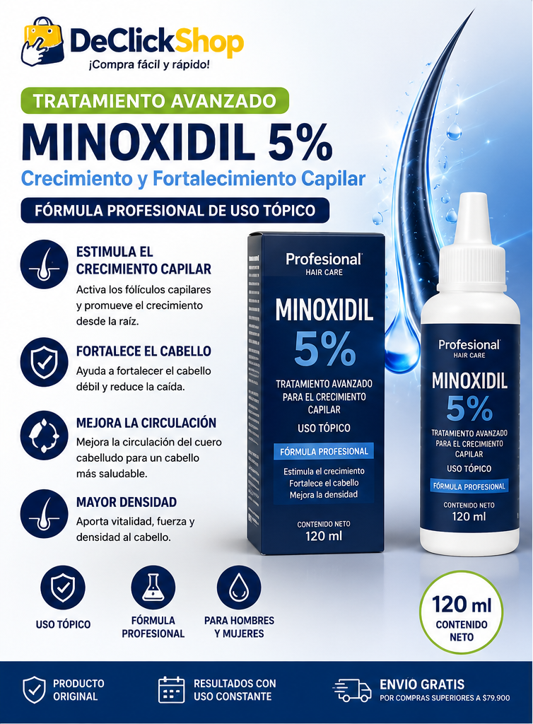 Loción Capilar Minoxidil 5% x 120 ml – Tratamiento para Fortalecimiento y Crecimiento Capilar