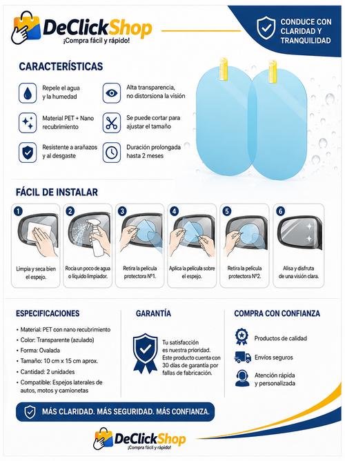 Antiempañantes Impermeables para Espejos de Carro – Kit x2