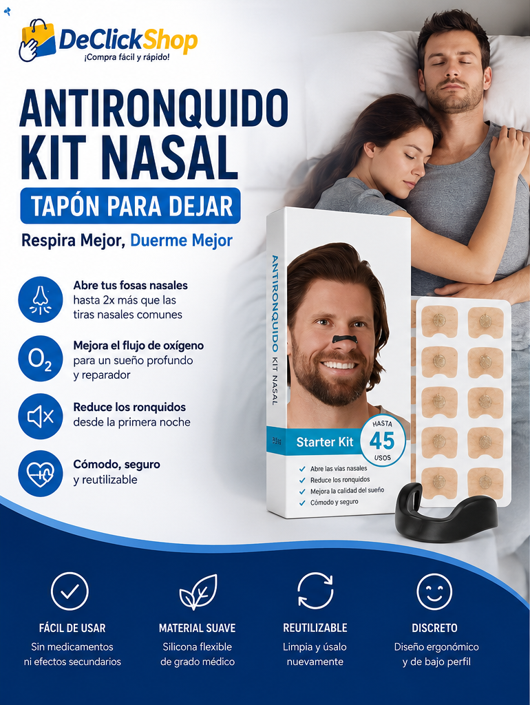 Kit Nasal Antironquidos Reutilizable – Dilatador Nasal para Dormir Mejor