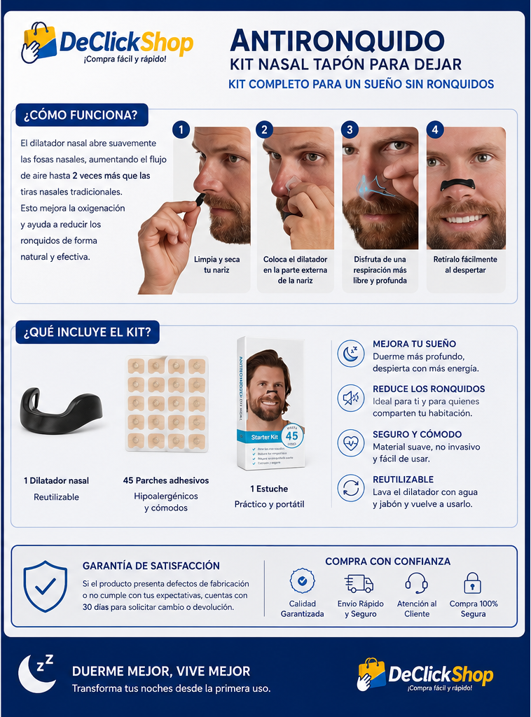 Kit Nasal Antironquidos Reutilizable – Dilatador Nasal para Dormir Mejor