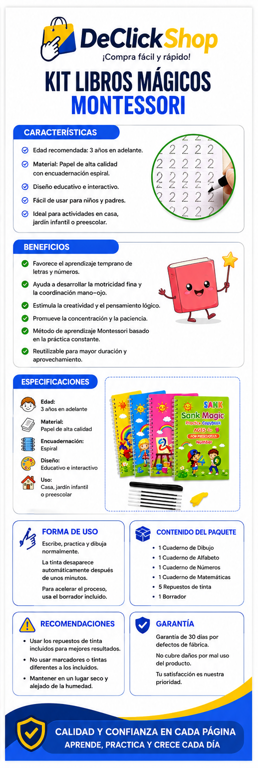 Kit de Cuadernos Mágicos Reutilizables para Preescolar 4 en 1