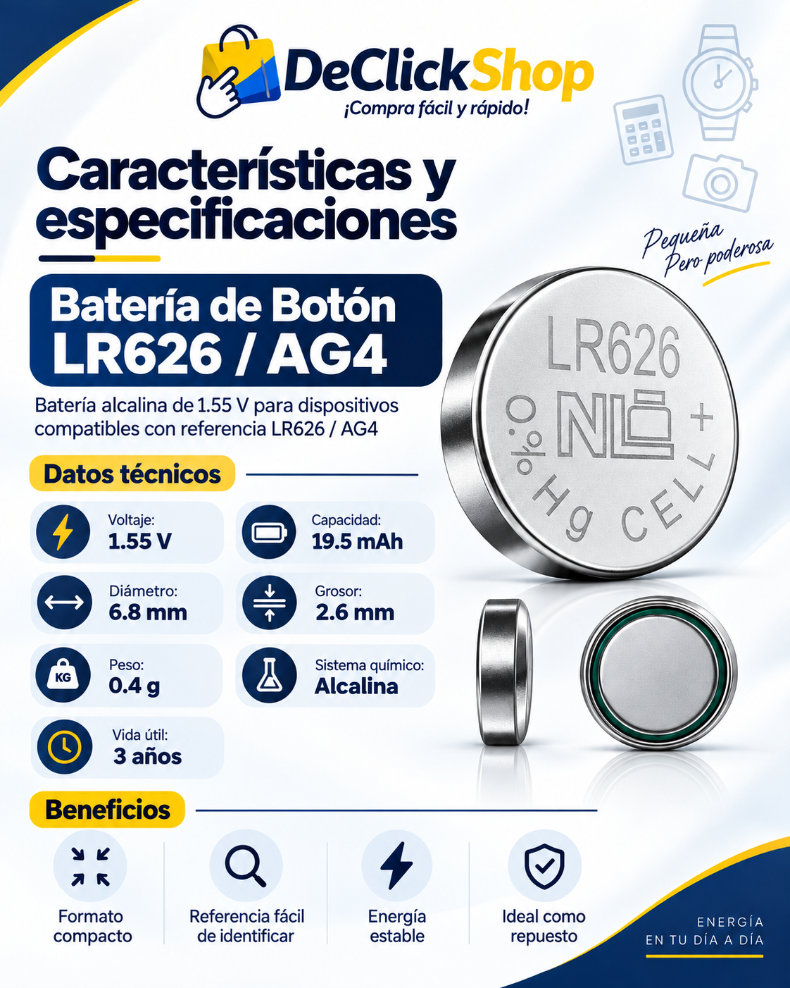 Batería de Botón Alcalina LR626 / AG4 1.55 V