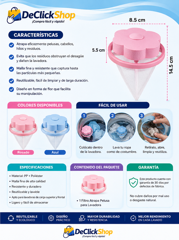 Filtro Atrapa Pelusa Reutilizable para Lavadora