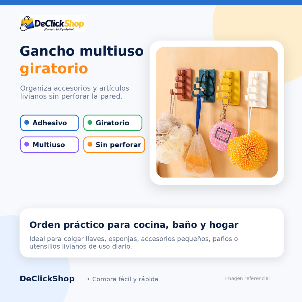 Gancho Multiuso Giratorio Adhesivo para Cocina, Baño y Hogar