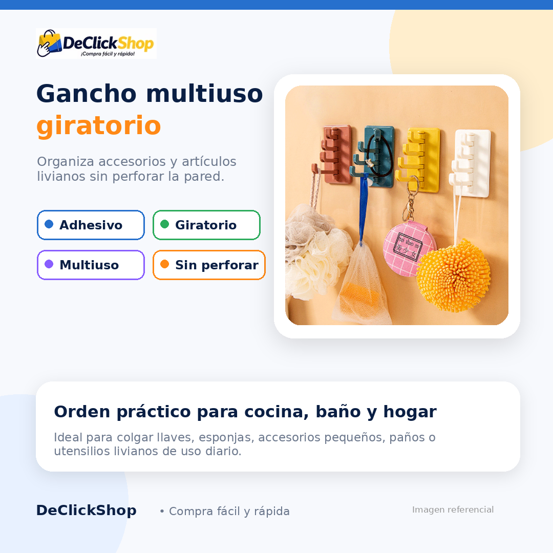 Gancho Multiuso Giratorio Adhesivo para Cocina, Baño y Hogar