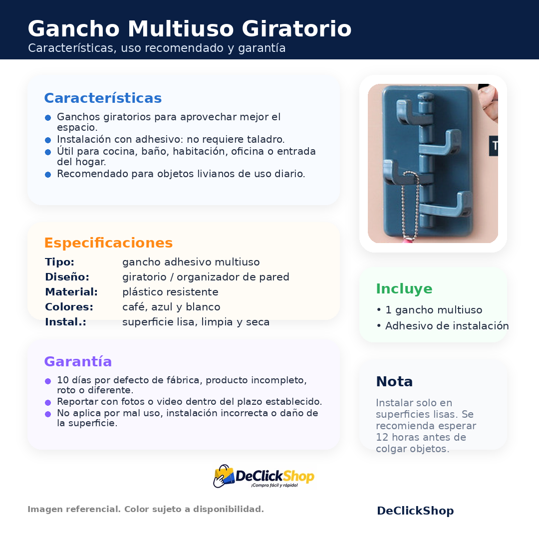 Gancho Multiuso Giratorio Adhesivo para Cocina, Baño y Hogar
