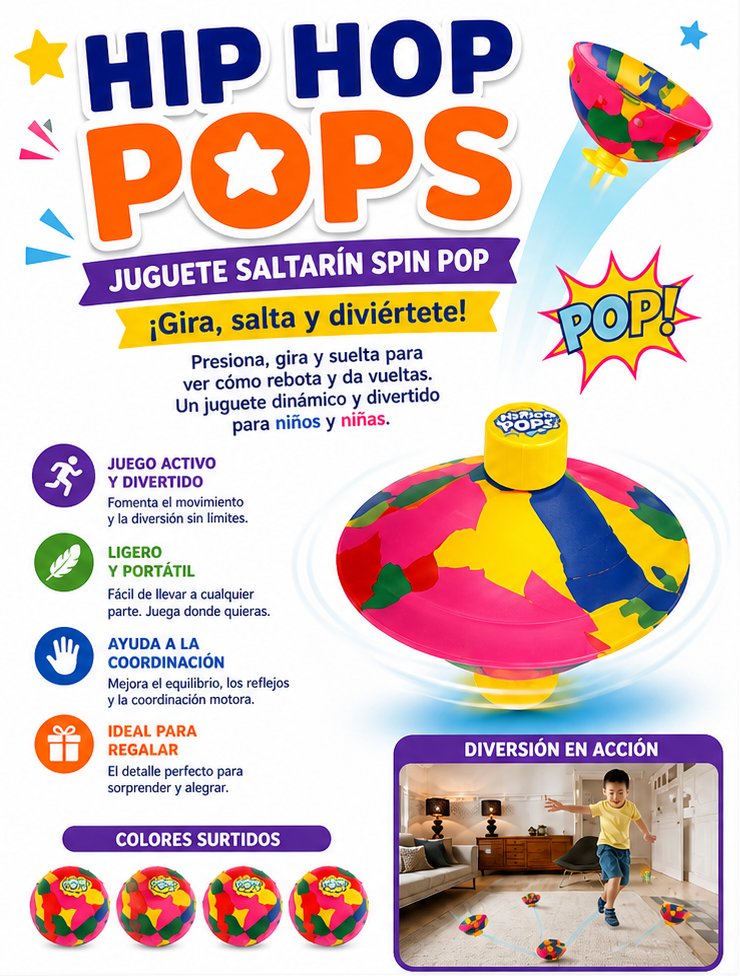 Juguete Saltarín Spin Pop Hip Hop Pops – Gira, Salta y Rebota
