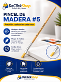 Pincel Plano de Madera N.º 5 para Arte, Pintura y Manualidades