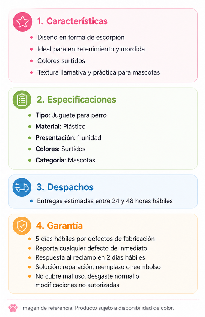 Juguete Mordedor en Forma de Escorpión para Perro – Material Resistente y Colores Surtidos