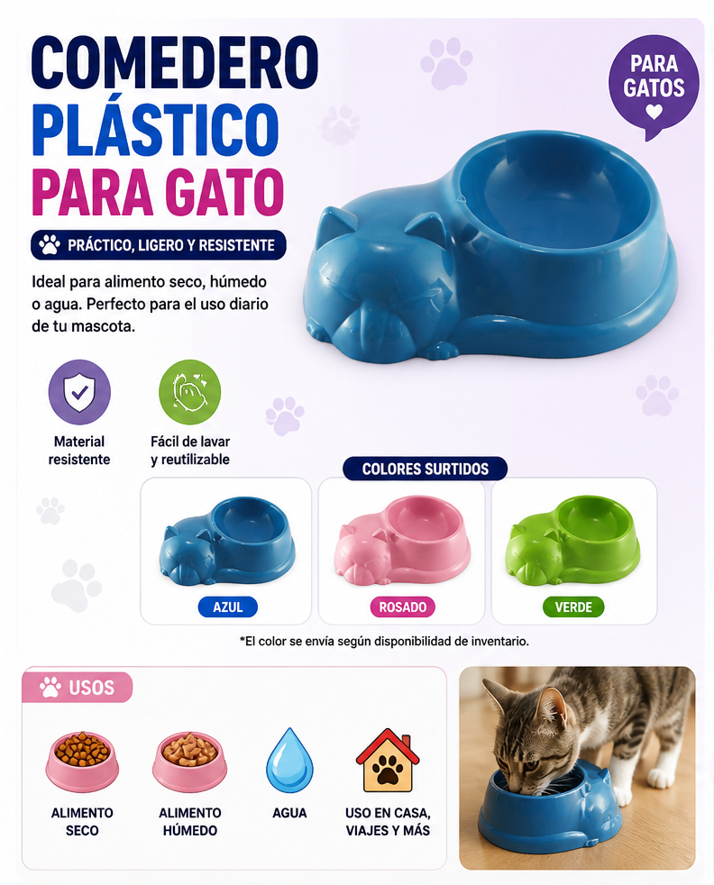 Comedero Plástico Redondo para Gato – Plato para Alimento y Agua