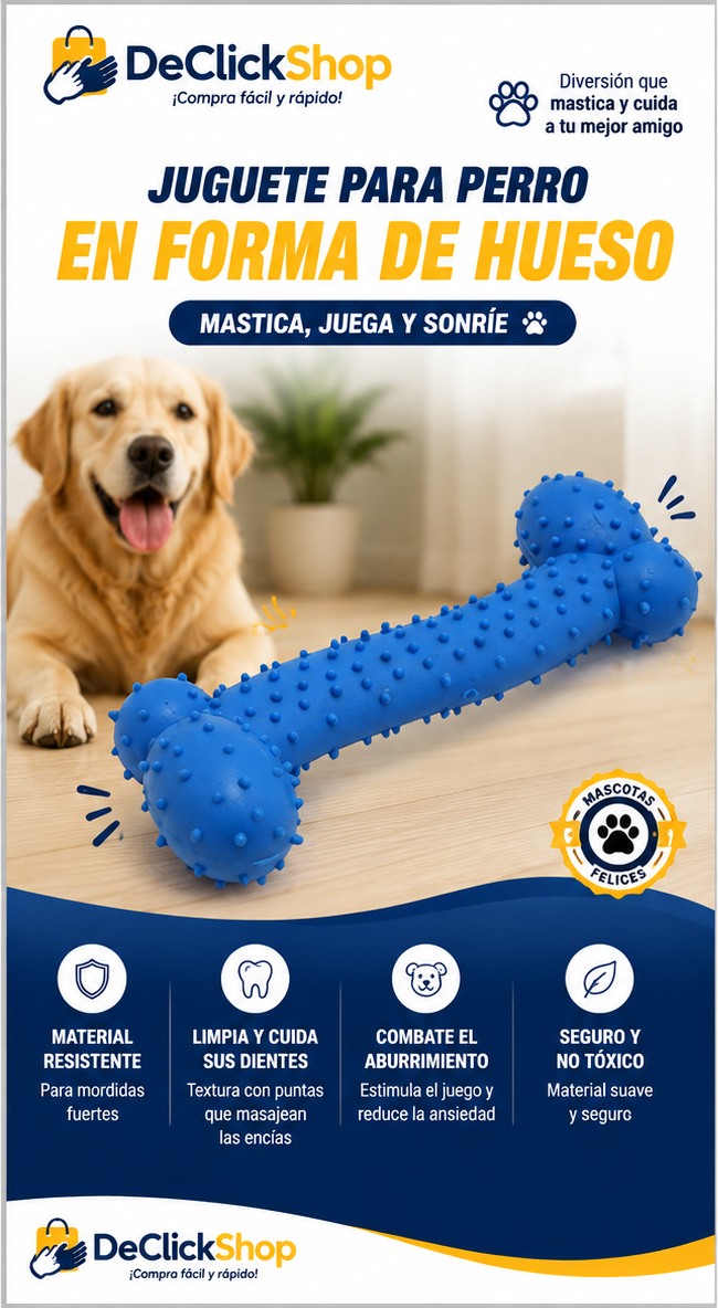 Juguete Mordedor para Perro en Forma de Hueso – Ayuda a Limpiar los Dientes y Reducir el Estrés