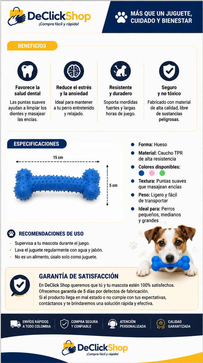 Juguete Mordedor para Perro en Forma de Hueso – Ayuda a Limpiar los Dientes y Reducir el Estrés