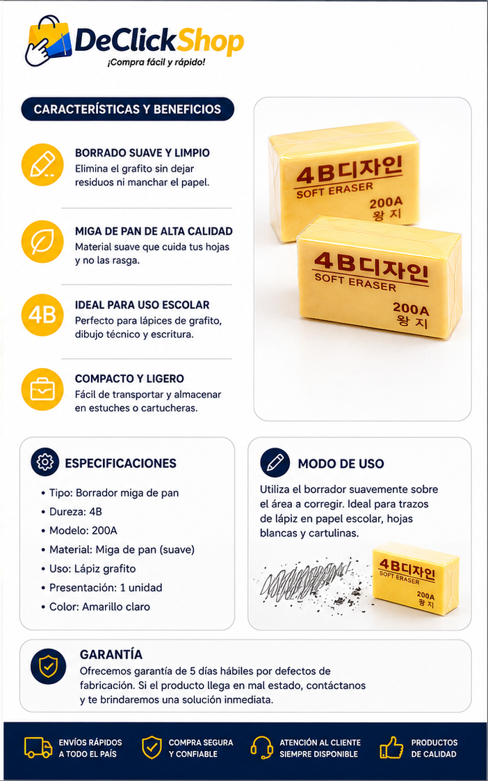 Borrador Blanco Suave 4B 200A – Corrección Limpia y Precisa
