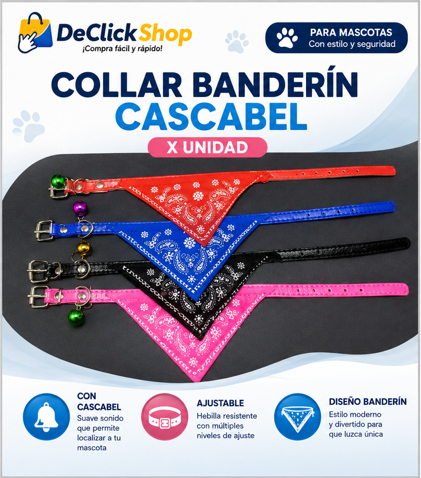 Collar Banderín con Cascabel para Mascotas – Ajustable y Cómodo