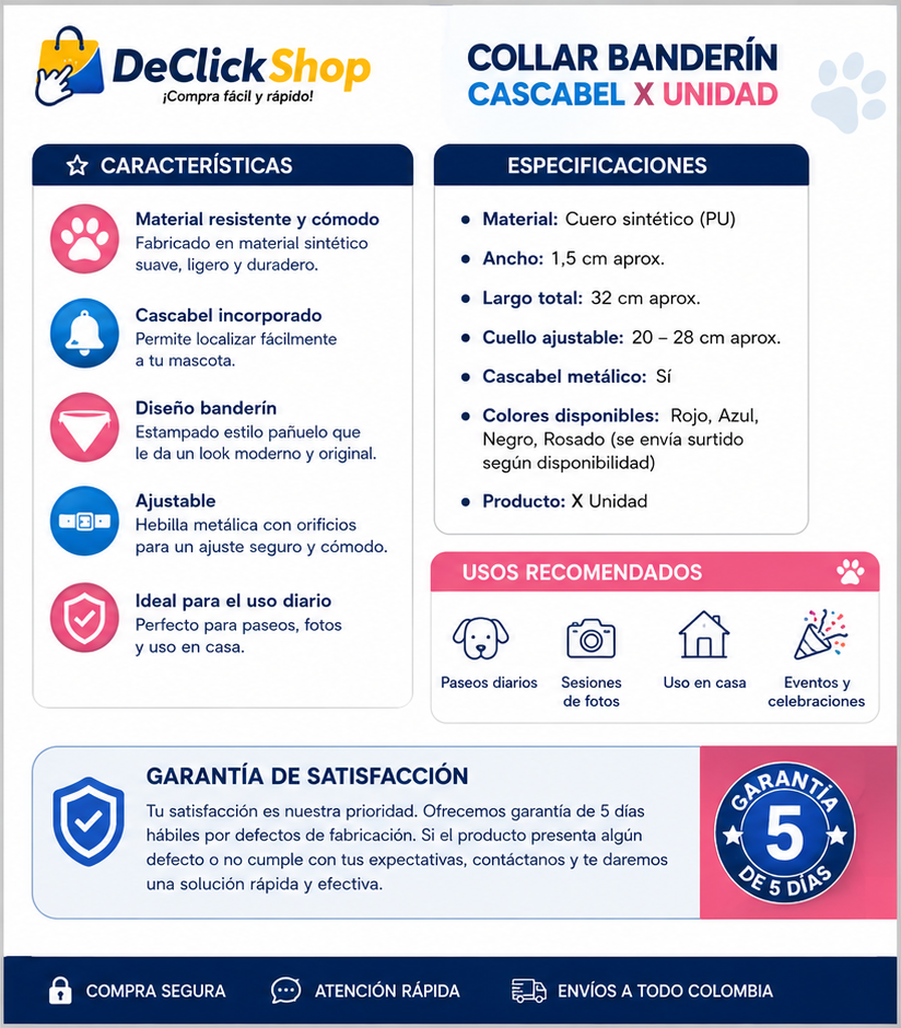 Collar Banderín con Cascabel para Mascotas – Ajustable y Cómodo