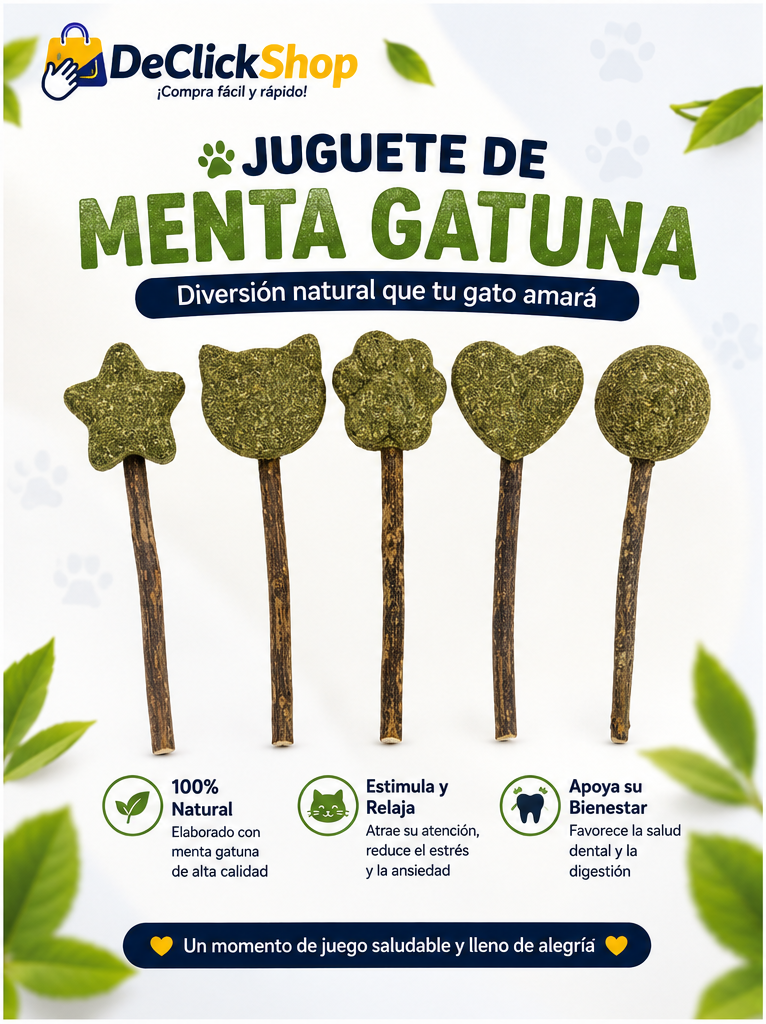Juguete Natural de Menta Gatuna para Gatos | Catnip con Palito en Figuras Surtidas