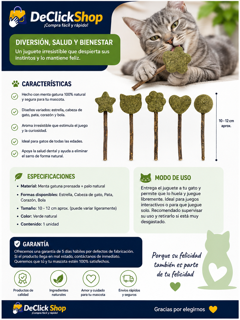 Juguete Natural de Menta Gatuna para Gatos | Catnip con Palito en Figuras Surtidas