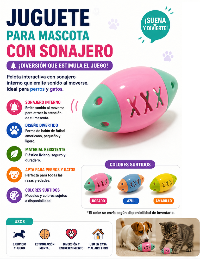 Juguete con Sonajero para Mascotas – Pelota Interactiva para Perros y Gatos