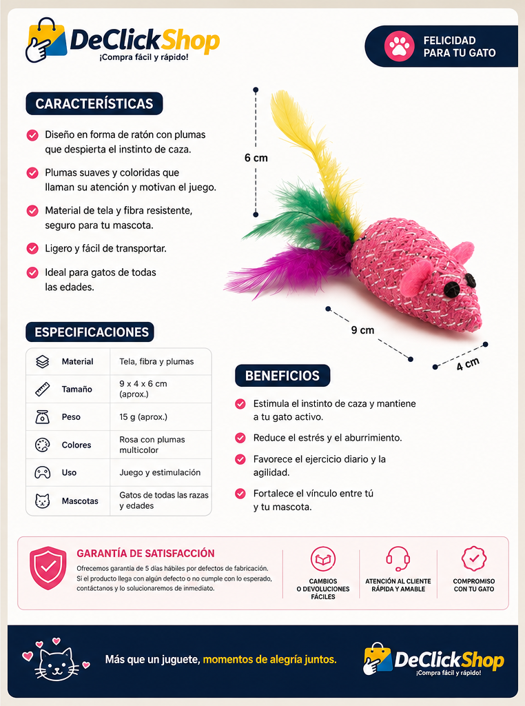 Juguete Ratón con Plumas para Gato – Estimula su Instinto de Caza