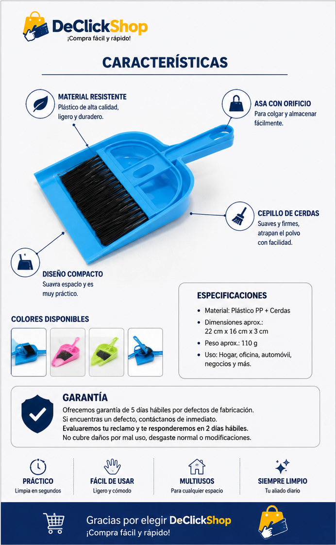 Recogedor con Cepillo Compacto para Limpieza Rápida