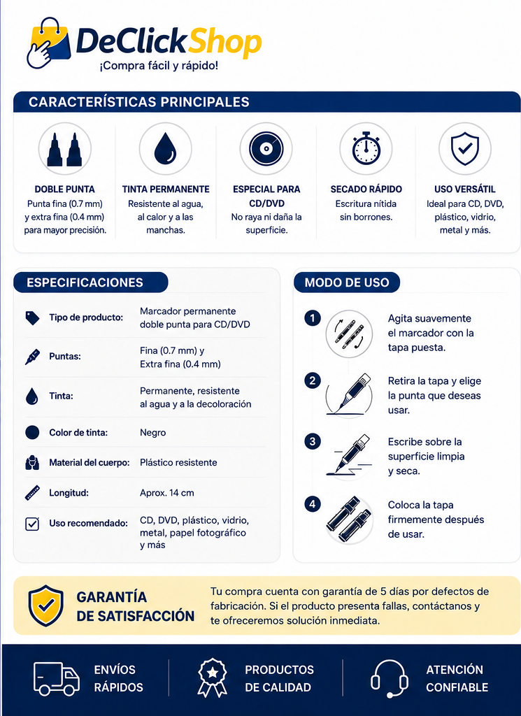 Marcador Doble Punta para CD y DVD – Tinta Negra