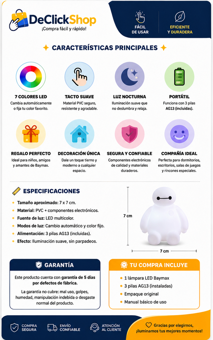 Lámpara LED Multicolor Baymax Mini para Escritorio y Habitación