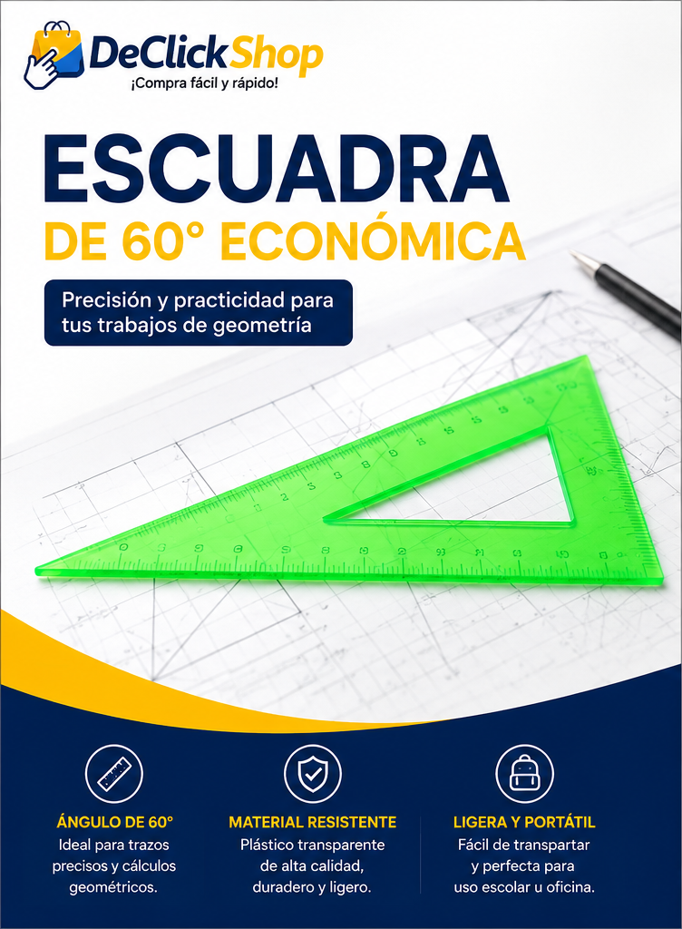 Escuadra Triangular de 60° Transparente para Geometría y Dibujo Técnico
