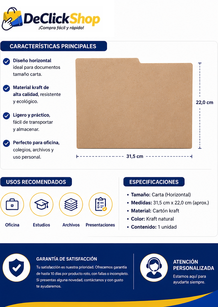 Folder Kraft Horizontal Tamaño Carta – Organizador de Documentos