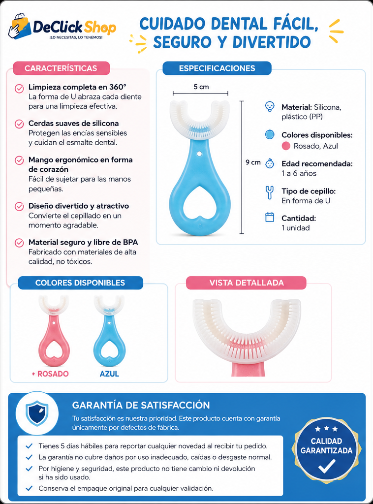 Cepillo Dental Infantil en Forma de U con Cerdas Suaves