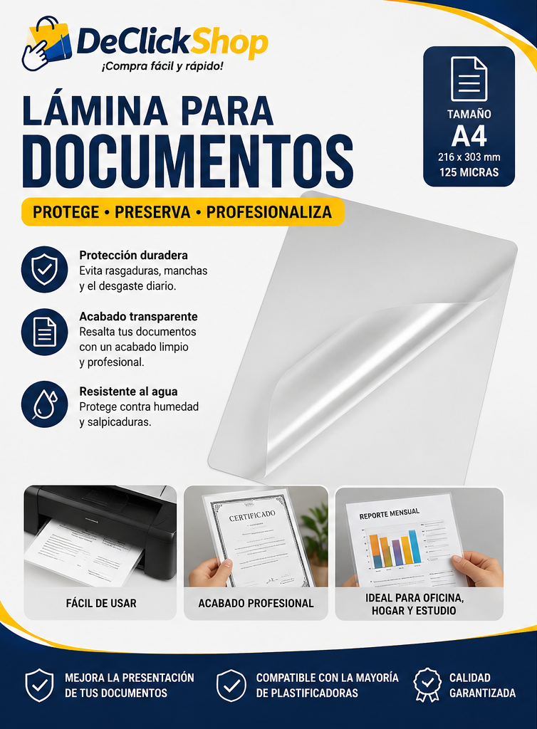 Lámina Térmica A4 para Plastificar Documentos – 125 Micras