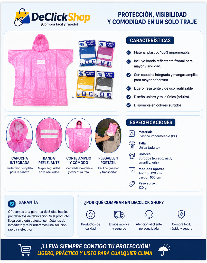Traje Impermeable con Reflectante – Protección Liviana para Lluvia