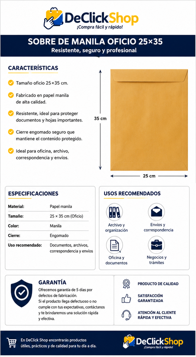 Sobre de Manila Tamaño Oficio 25 × 35 cm – Protección y Organización de Documentos