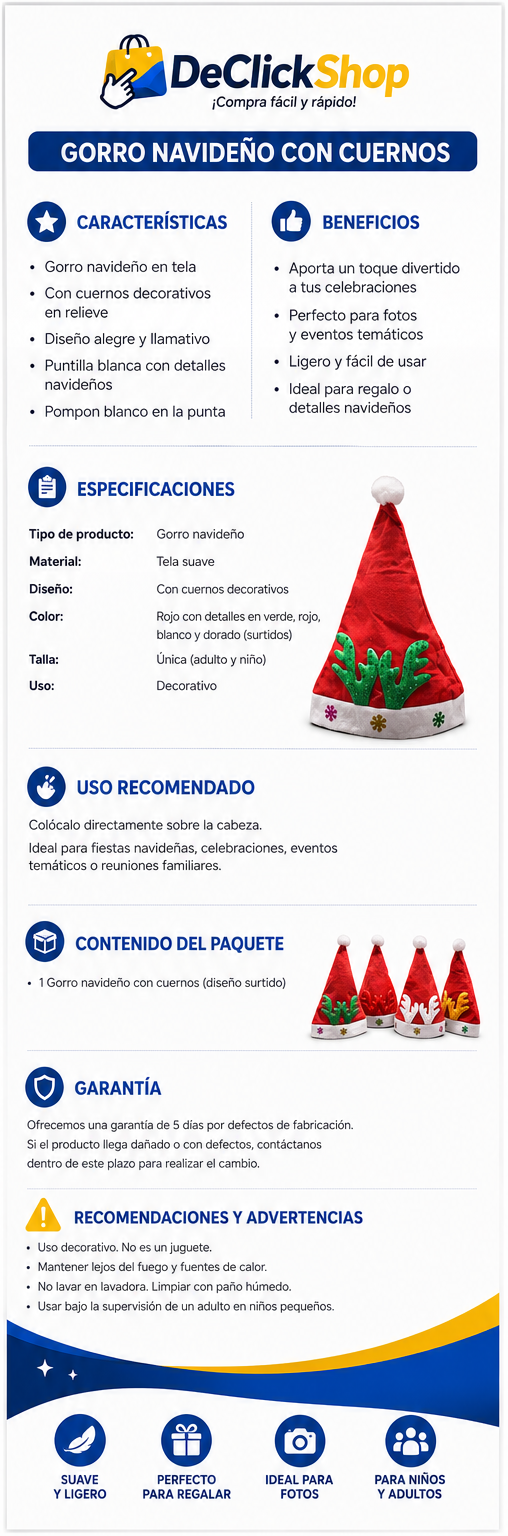 Gorro Navideño con Astas de Reno