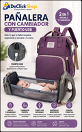 Pañalera Morral Multifuncional 3 en 1 con Cambiador, Cuna Portátil y Puerto USB
