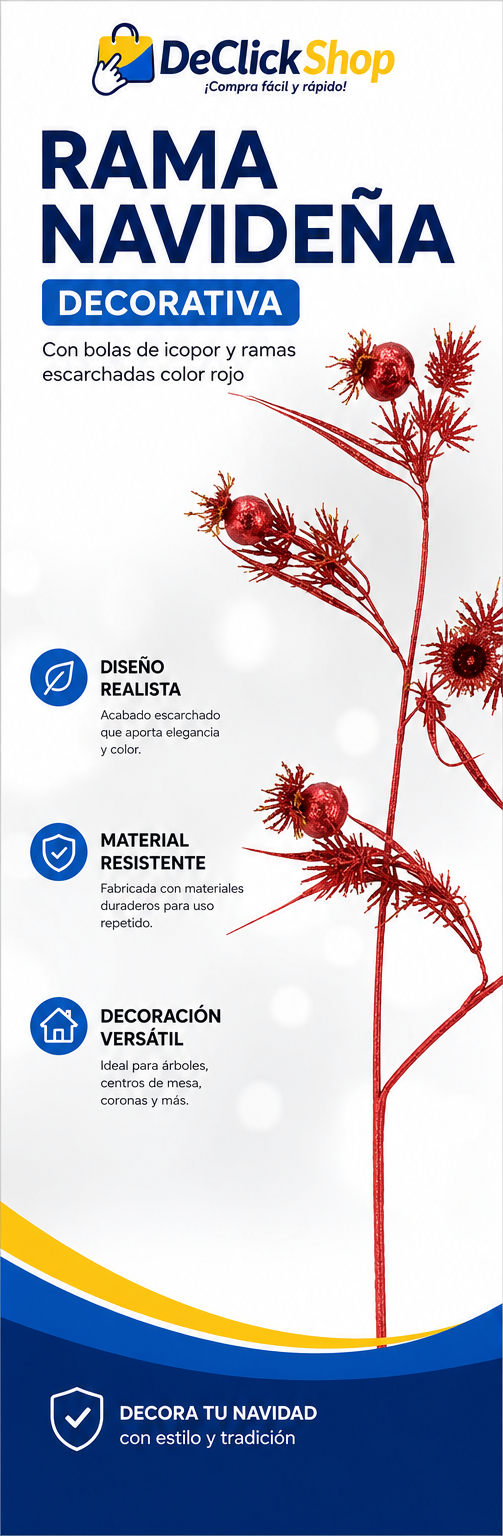 Rama Decorativa Navideña Roja Escarchada