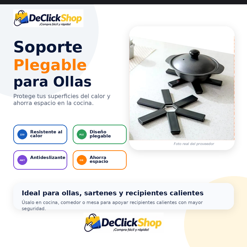Soporte Plegable para Ollas y Recipientes Calientes – Protector de Mesa Antideslizan