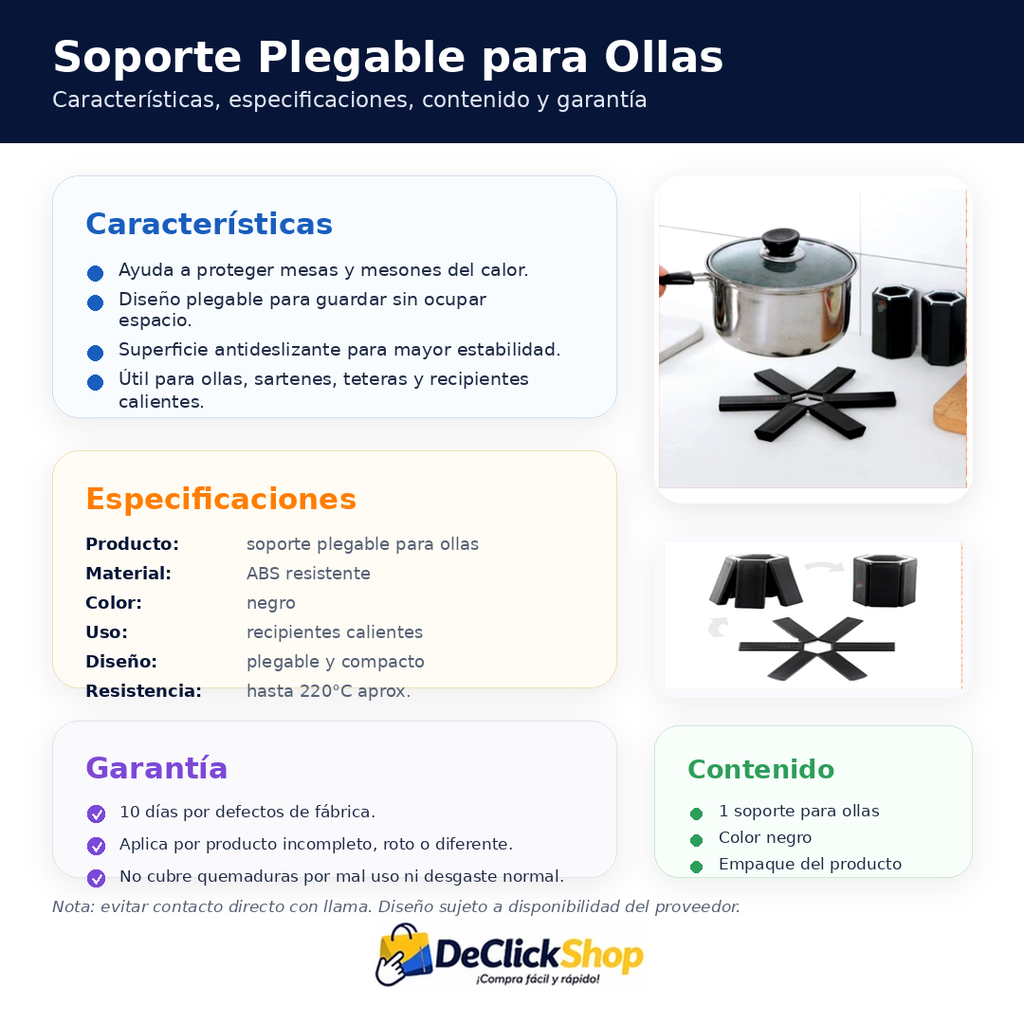 Soporte Plegable para Ollas y Recipientes Calientes – Protector de Mesa Antideslizan