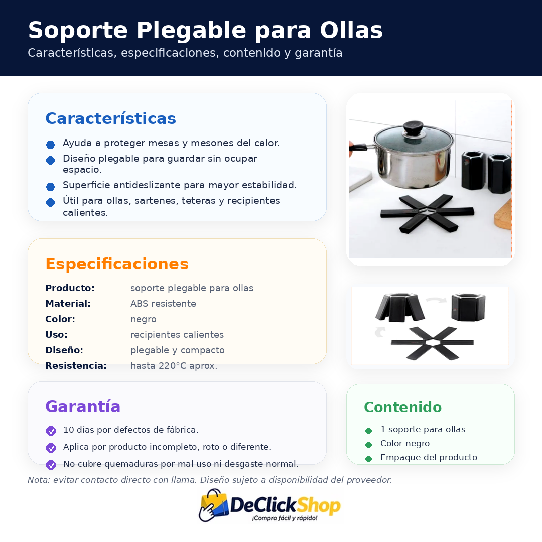 Soporte Plegable para Ollas y Recipientes Calientes – Protector de Mesa Antideslizan