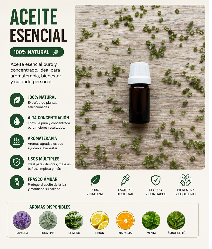 Aceite Esencial Natural 10 ml – Aromaterapia, Masajes y Bienestar