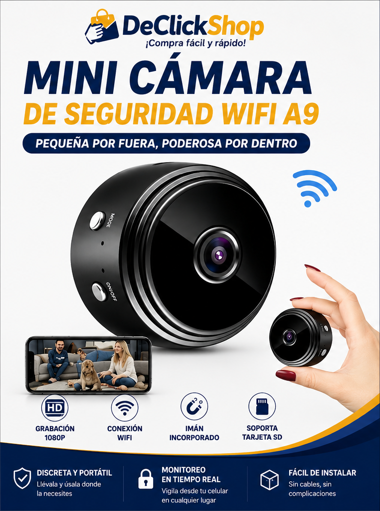 Mini Cámara de Seguridad WiFi A9 Portátil con Imán y Monitoreo desde el Celular